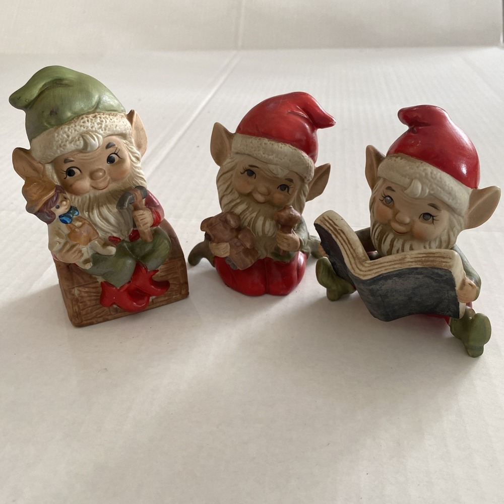 Vintage Homeco Christmas Elves Set Of 3 Figurines 5406